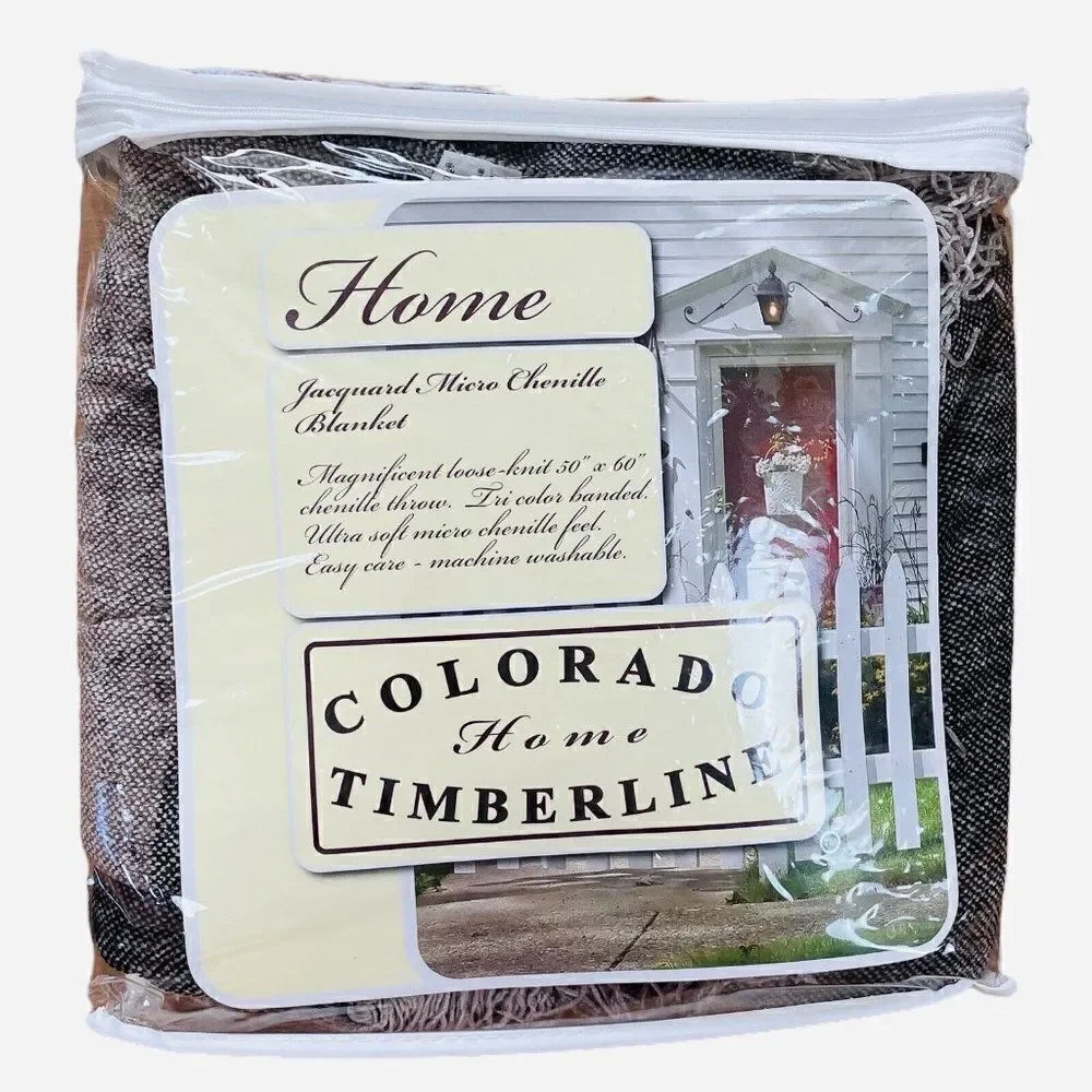 NOS Vintage Colorado Timberline Home Jacquard Chenille Blanket 50